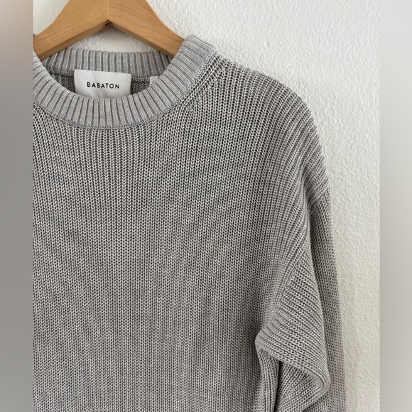 Aritzia BABATON Silk Blend Knit Fisherman Crew Sweater Size L - Picture 2 of 10